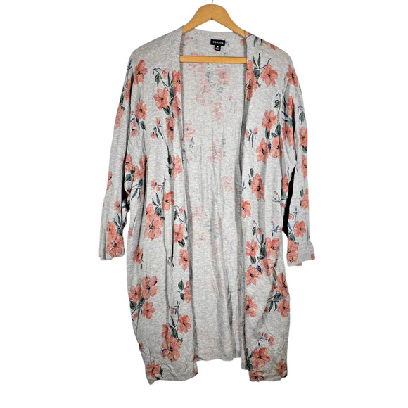 Torrid Heather Gray Pink Floral Cardigan Sweater Size 4 Open Front Knit Floral - Picture 2 of 11